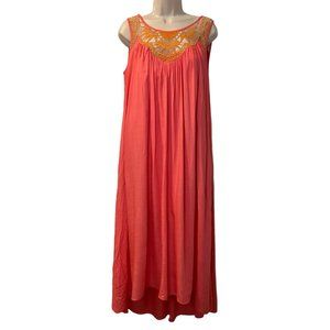 DAVID David Meister Washed Luxe Flowy Maxi Dress Medium Peony Orange Hi-Low EUC
